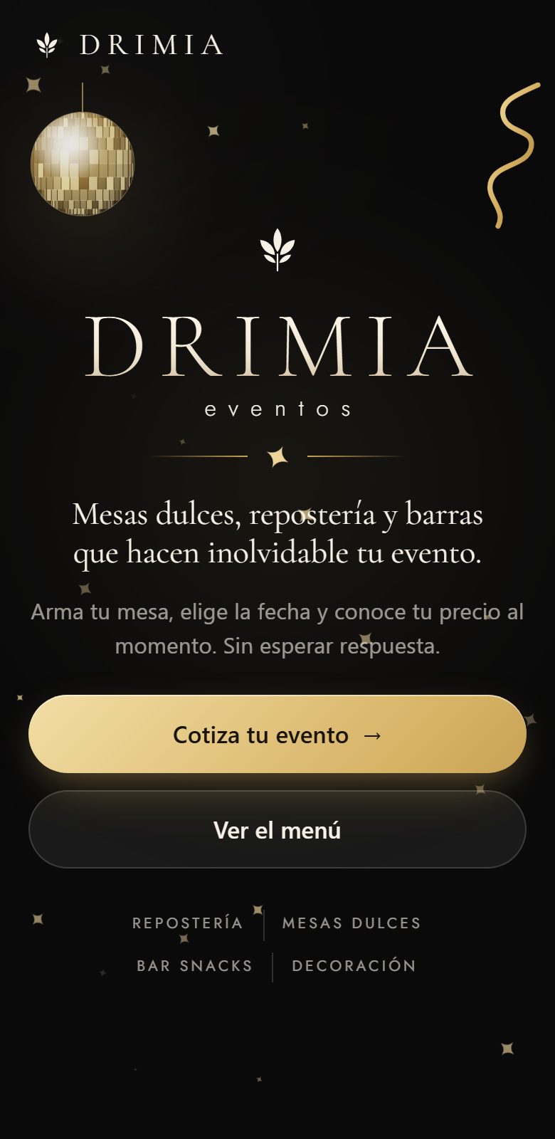 Portada del cotizador de Drimia Eventos